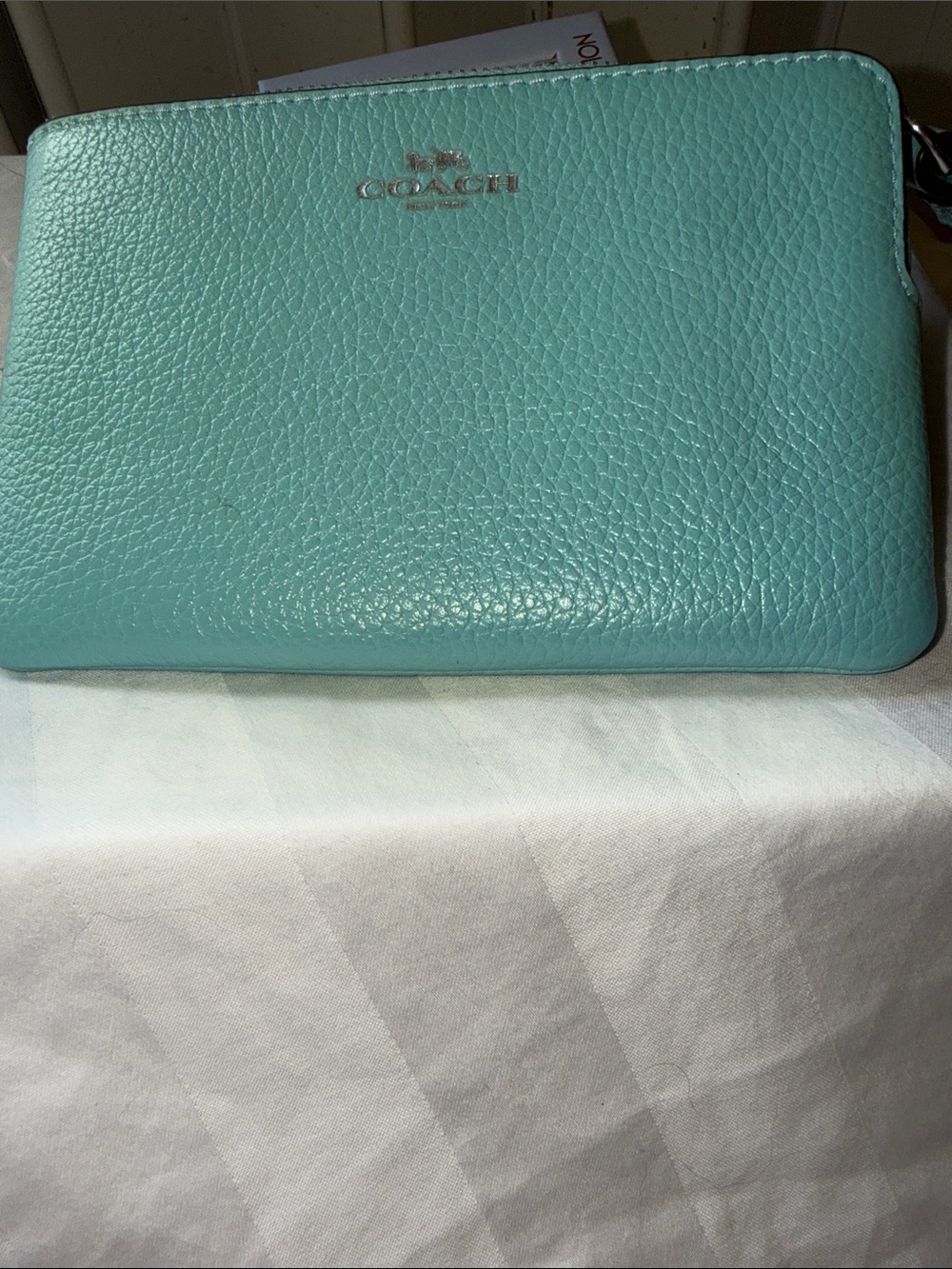 NWT - Coach Pebbled Leather Wristlet. Colors Teal, Mint, Green.